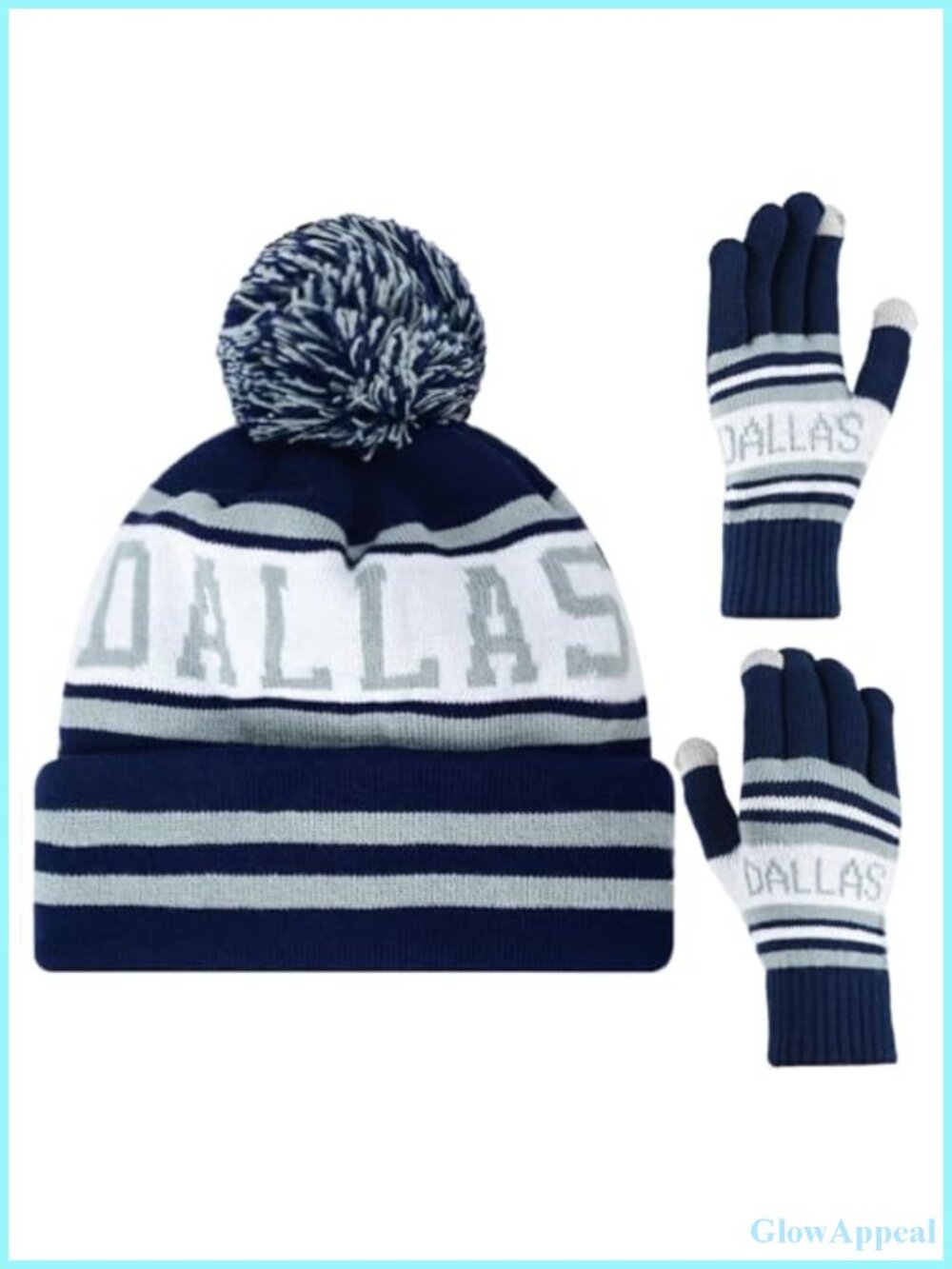 Classic Skull Cap Beanie with Faux Fur Pom & Touch Screen Gloves